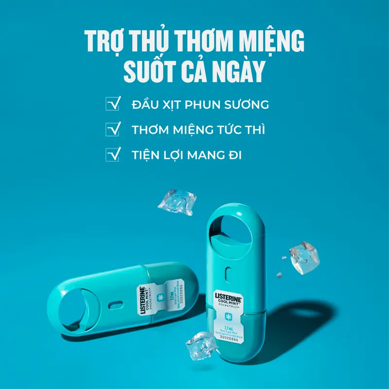 [Combo 2 Xịt Thơm Miệng Listerine Coolmint Pocketmist 7.7ml 3