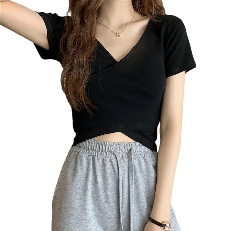 Áo Thun Nữ Ngắn Tay Cổ Tim Thiết Kế Vạt Chéo Nhún Eo Dáng Ôm Chất Vải Mềm Mịn Co Giãn 4 Chiều (SH46) 5