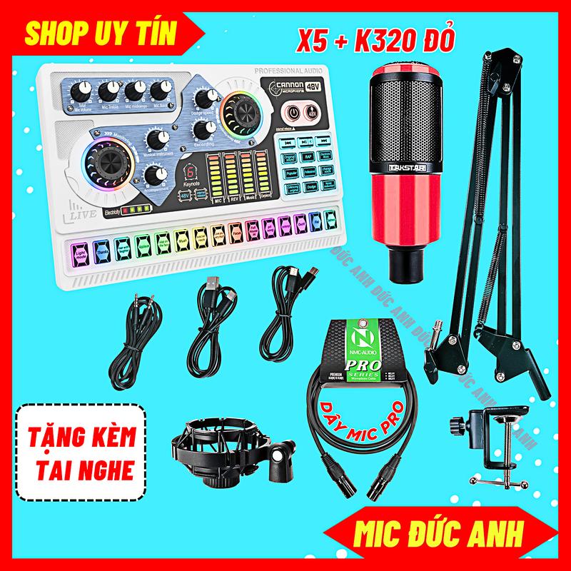 Bộ Mic Thu Âm Mic Livestream PC K320 Sound Card X5 Màu Trắng Đời Mới Dùng Được Cho Mic 5V Và Micro 48V Tặng Kem Tai Nghe