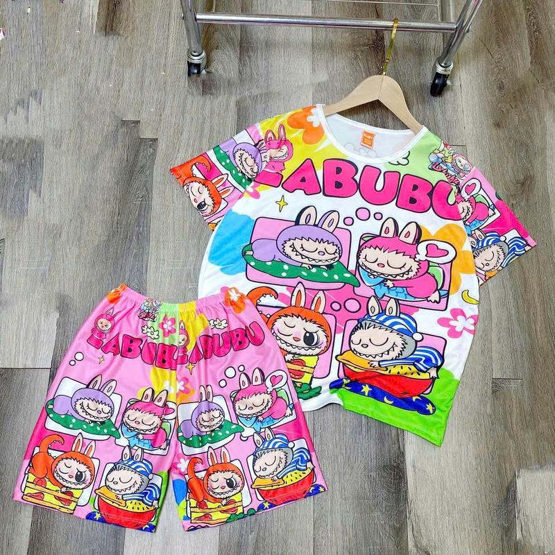  Đồ bộ mẫu hoạ tiết Gấu LABUBU quần đùi tay ngắn có size từ 7kg đến 75kg 