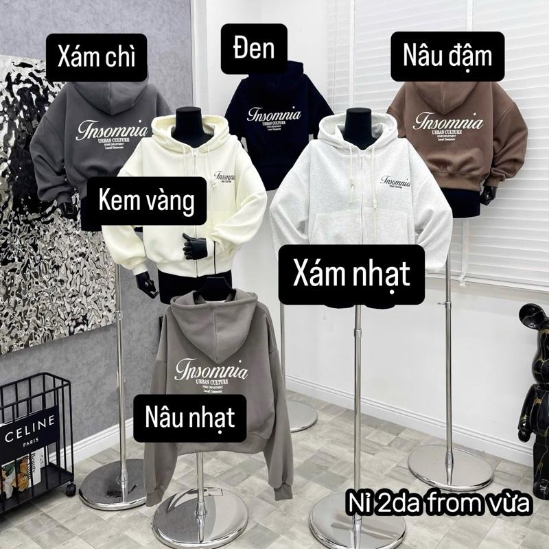 Áo Khoác Nỉ Form Lửng 2 Da QC In Insonia, áo khoác nữ form 40-65kg mặc đẹp Hoodie Zip Women Jacket Top Có 1 Túi Có Túi 1