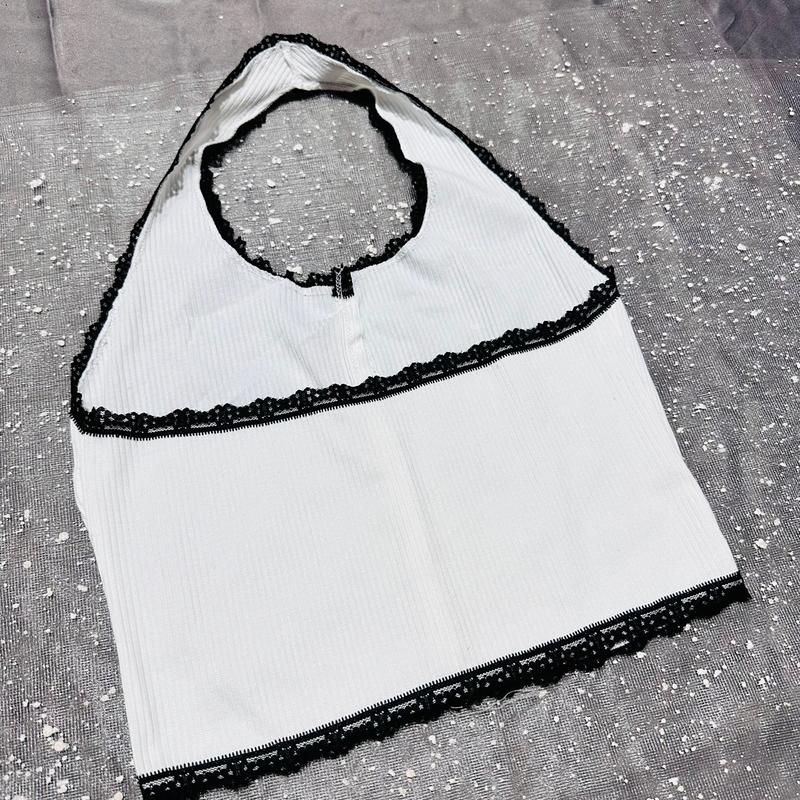 Áo thun yếm nữ crotop cài nút phối dây ren Women Croptop, Dáng Ngắn 4