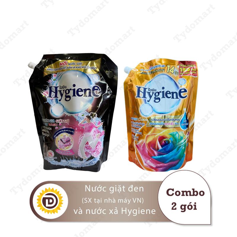 (Combo 2 Túi) 1 Túi Giặt Hygiene Màu Đen 1800ml SX Tại Nhà Máy VN và 1 Túi Xả Hygiene 1100ml- 1300ml Màu Tuỳ Chọn Làm Sạch