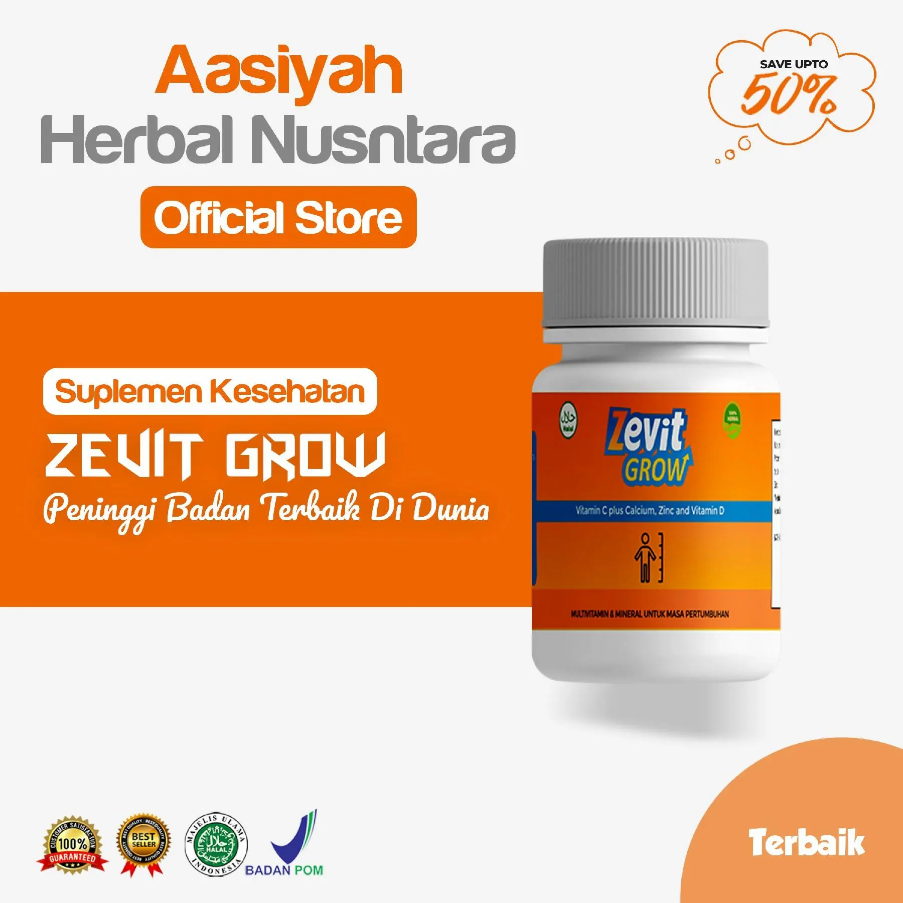 Zevit Grow – Multivitamin Pertumbuhan Tulang, Ideal untuk Anak, Remaja, dan Dewasa, Meningkatkan  Badan! vitamin  tulang obat kalsium peninggi badan pen gen tinggi