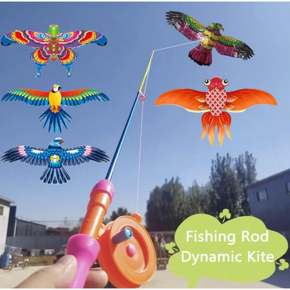 Dynamic Kids Kite Toy Fishing Rod Swallow Parrot Fish Butterfly Outdoor Toy Kite Children Outdoor Sport Interactive Toys