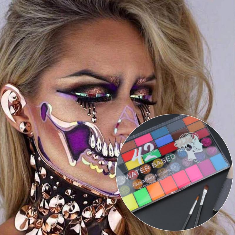 42 Color Water-soluble Face Body Painting Palette with 2 Brushes, 1 Box Stage Makeup Funny Body Painting, Party Face Painting, Stage Makeup Color Paint, Cosmetic 5