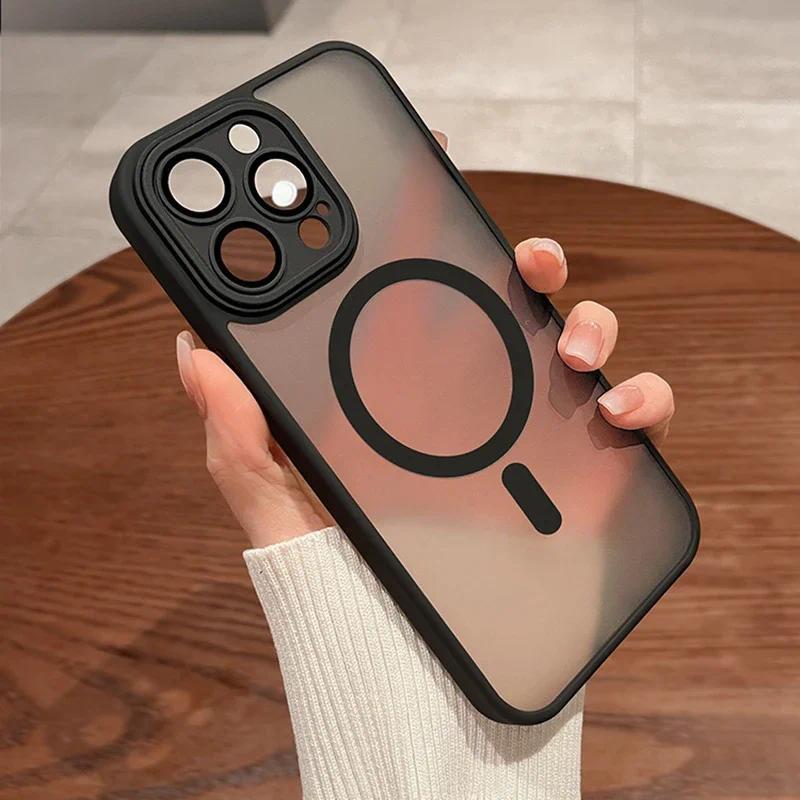 Product Introduction of Magnetic Luxury Matte Translucent Armor Shockproof Case For iPhone 15 14 13 12 11 16 Pro Max Plus Magsafe Wireless Charge Cover 7