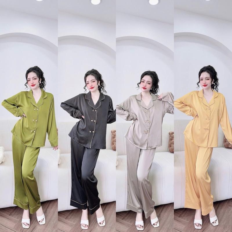 Đồ Bộ Pijama Nữ Lụa Latin Tơ Tằm, Thoáng Mát, Form Vest , Tay Dài Quần Dài In Họa Tiết Trơn Nhiều Màu [Size 45-60kg và 61-75kg], Có Bigsize  Women Dài Tay