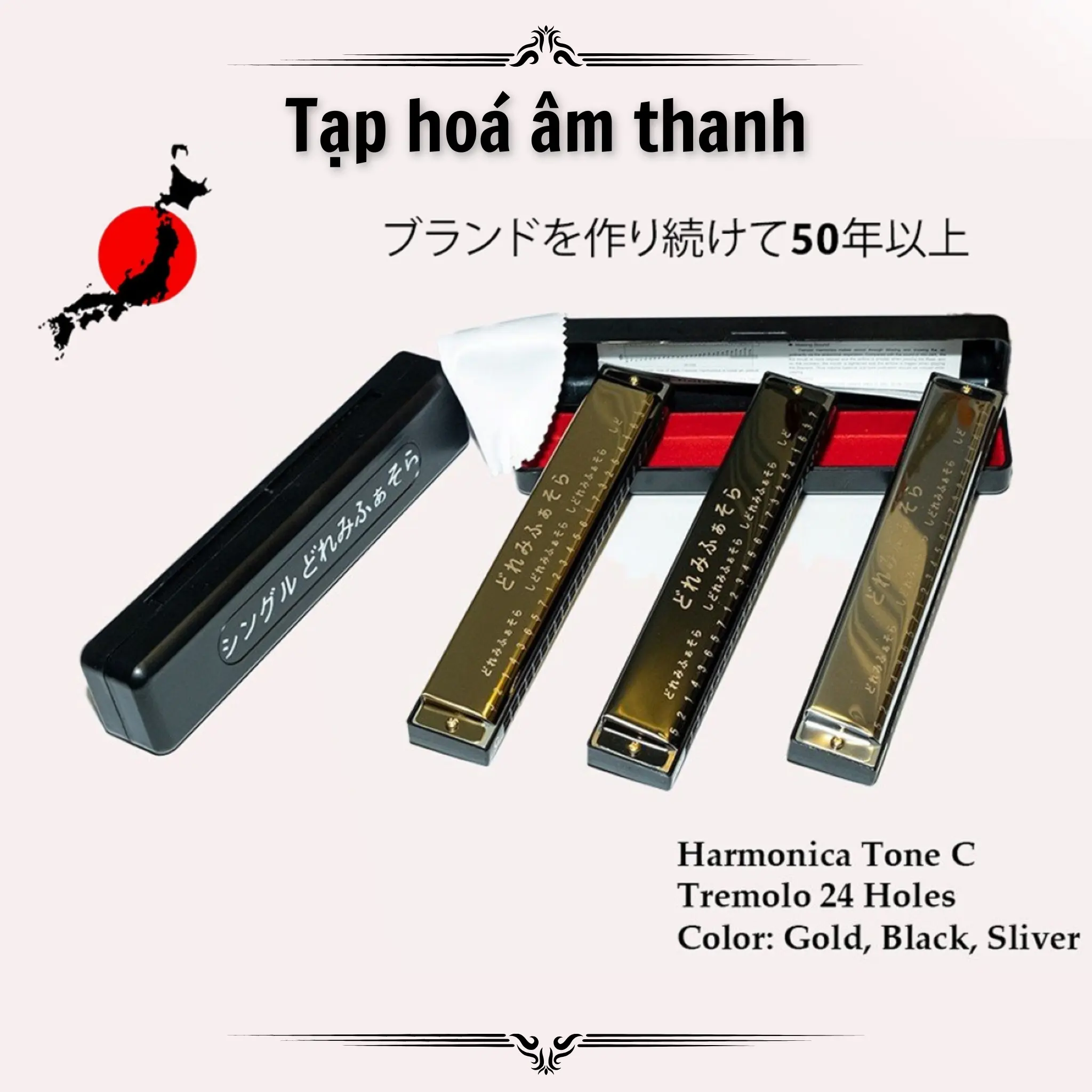 Kèn Harmonica nội địa Nhật chất lượng có 24 lỗ Tremolo - tone C, blues sáo