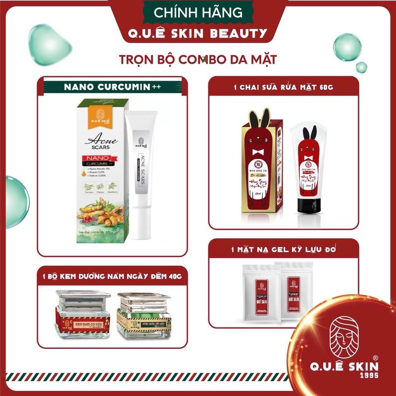 Combo TRỌN BỘ 4 MÓN : 1 BỘ kem Face NGÀY ĐÊM Lớn 40g 2 Hủ + 1 CHAI sữa rửa mặt 60gram loại Lớn + 1 tuyp chấm mụn thâm nám điểm + 1 gói kỳ than tre thương hiệu Quê Skin