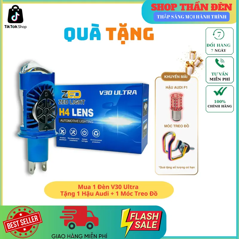 ( Tặng Hậu Audi LED ) Bi Cầu Mini V30 Ultra Bản Nâng Cấp Chân Cắm H4 Chông Chói Trợ Pha Mắt Éc New 2025 Đèn Pha Led Phụ Tùng 0
