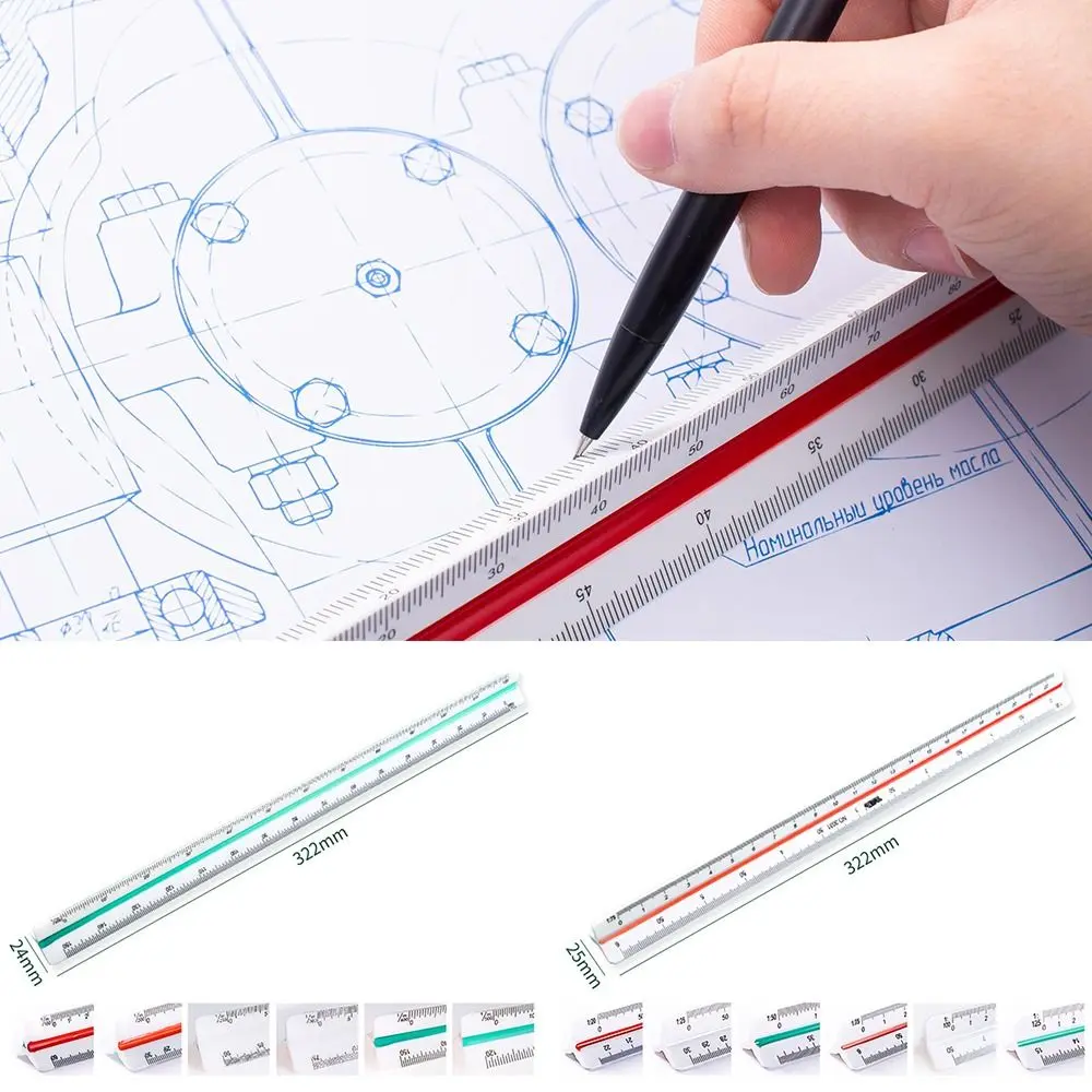 andabc Multi-functional Stationery Drafting Tool Student Scale Ruler Technical Ruler Architect Engineer Triangular Ruler