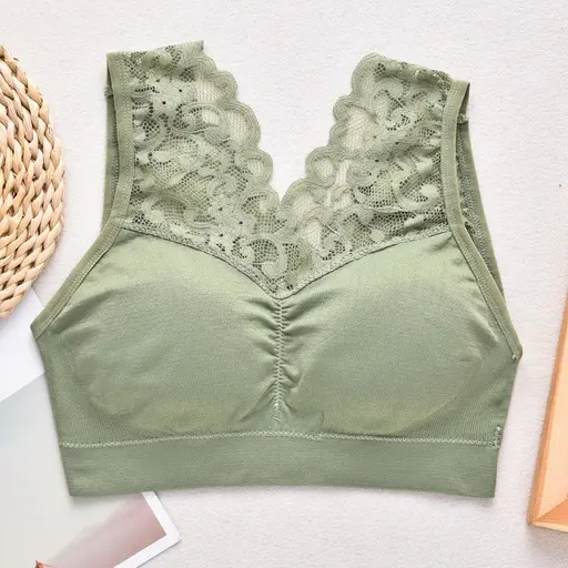 ᵖGˡiͣʸrl Bra Push Up Seamless Tanpa Kawat / Pakaian Dalam BH V neck Hiasan Renda Motif Bunga / Celana Legging YOGA Sport Olahraga GYM / Bralette Renda / Setelah Olahraga Wanita 1036 6