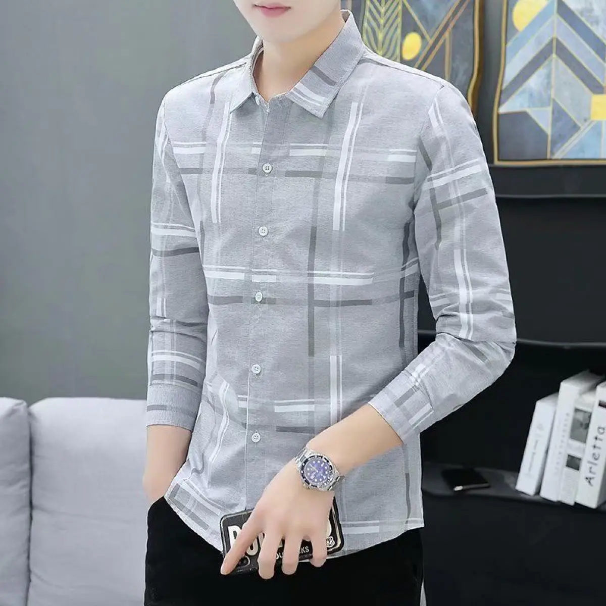 Áo Sơ Mi Dài Tay Cho Nam, Thương Hiệu Thời Trang, Dáng Ôm, Phong Cách Đẹp Trai, Thích Hợp Cho Trang Phục Công Sở Và Trang Trọng, Áo Sơ Mi Dễ Phối Đồ, Quần Áo Thời Trang