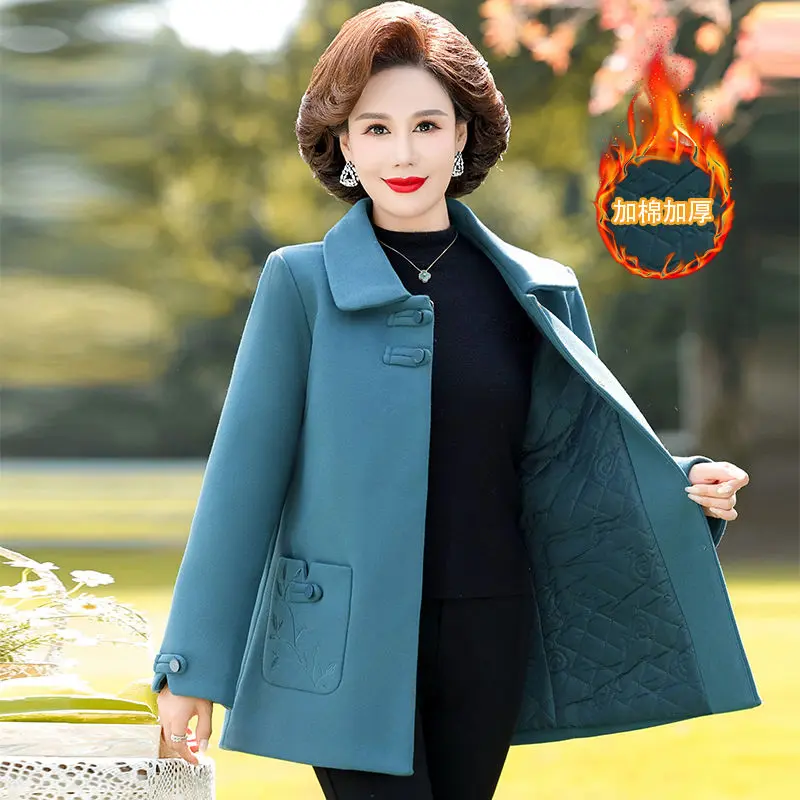 Áo Khoác Len Bông Cho Mẹ, Bộ Sưu Tập Thu Đông Mới, Phong Cách Trung Quốc Cao Cấp Trung Niên, Dáng Rộng Rãi, Phong Cách Phương Tây, Áo Khoác Có Đệm, Phổ Biến 3