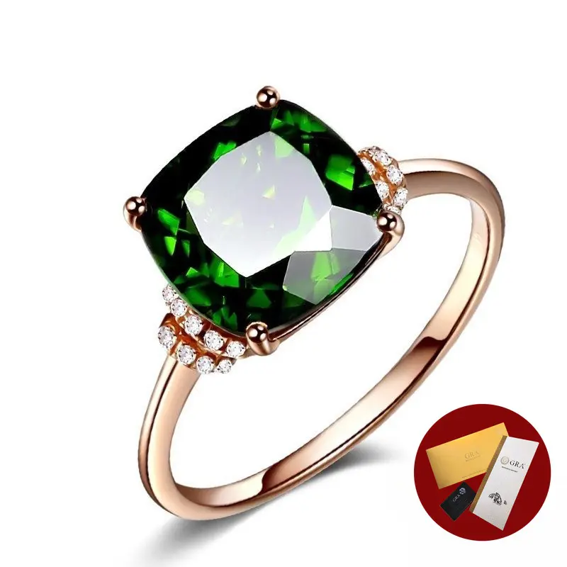 (With Gra Certificate) 18K Rose Gold Emerald Ring Women's Diamond Ring Colorful Jewelry Ring