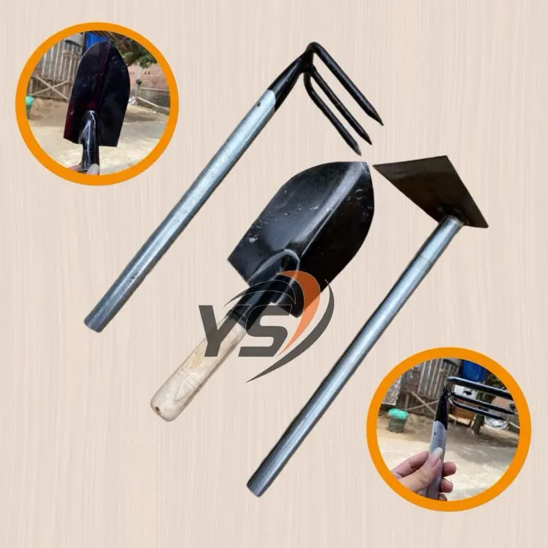 Satu Set Peralatan Berkebun 3 pcs Garuk Cangkul Mini Gagang Pipa Dan sekop Taman Lancip - Alat Pembersih rumput 1