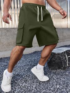 Men's Solid Color Drawstring Waist Cargo Shorts, Loose Street Fashion Casual Comfy Flap Pocket & Slant Pocket Design Shorts for Summer, Men's Bottoms for Daily Wear