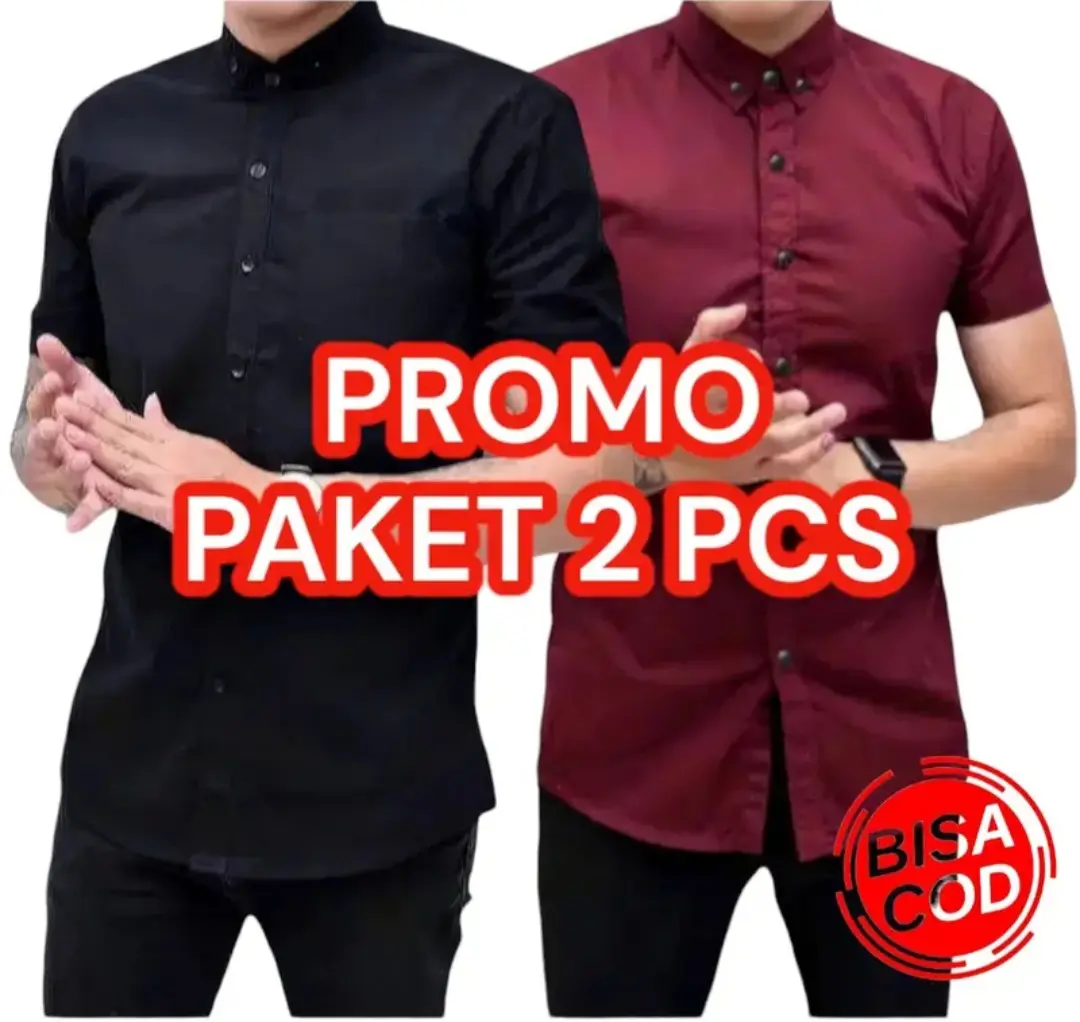 PROMO 2PCS CUMA 50RIBU KEMEJA PRIA POLOS LENGAN PENDEK Formal Santai Navy Hitam Baju Putih Distro