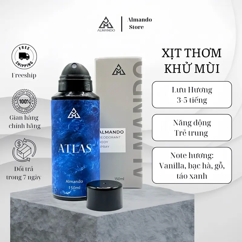 [ MUA 2 TẶNG 1 ] Body Mist Nam Almando , Xịt Thơm Khử Mùi Toàn Thân Nước Hoa Chính Hãng 150ml ( chai )  Phù Hợp Đi Học , Đi Làm , Đi Chơi Hẹn Hò Bodymist Perfume Cosmetic Mỹ Phẩm Làm Đẹp Da Dưỡng Body 1
