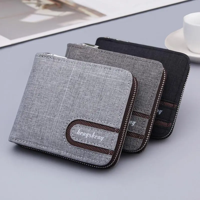 Fashionable Men's Multi-function Multi-Card Slot Short Wallet Zipper Wallet Canvas Small Wallet