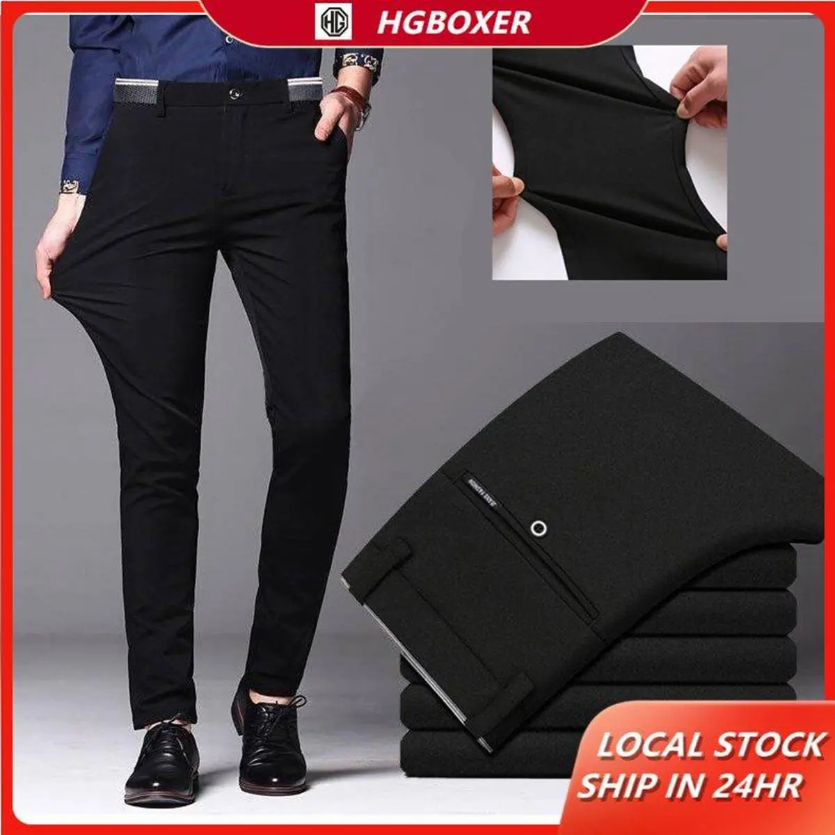 Ready Stock Men's Business Office Formal Stretchable Flexible Slimfit Casual Long Pants Menswear Full Length