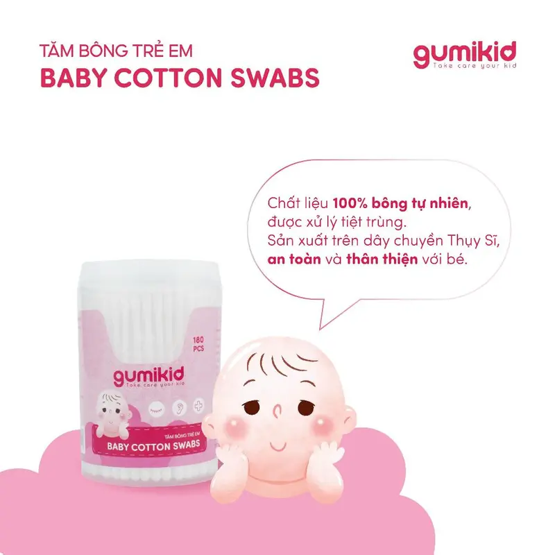 Tăm bông cho bé sơ sinh trẻ em bông tự nhiên Gumi 180 PCS 1