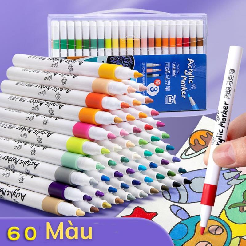 Hộp 60 Bút Màu Acrylic Marker Chống Nước Cao Cấp - Màu Sắc Tươi Sáng Dùng Vẽ Trên Mọi Chất Liệu