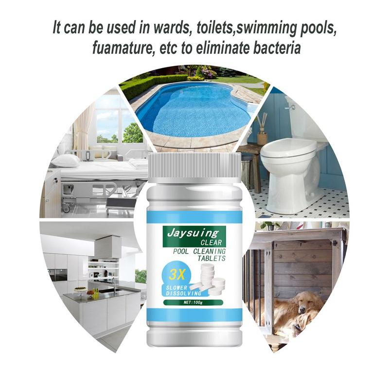 Product Introduction of 50/100PCS Summer Water Disinfection Treatment Swimming Pool Household Fliter Instant Effervescent Pool Cleaning Chlorine Tablets Floater Cleaning Tools 10