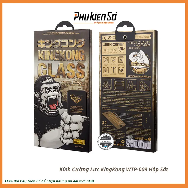 Kính Cường Lực KingKong Chính Hãng WTP-009 Hộp Đựng Bằng Sắt (kính trong suốt không chống nhìn trộm và không có khung tự dán) kinh  cuong luc Phone 0