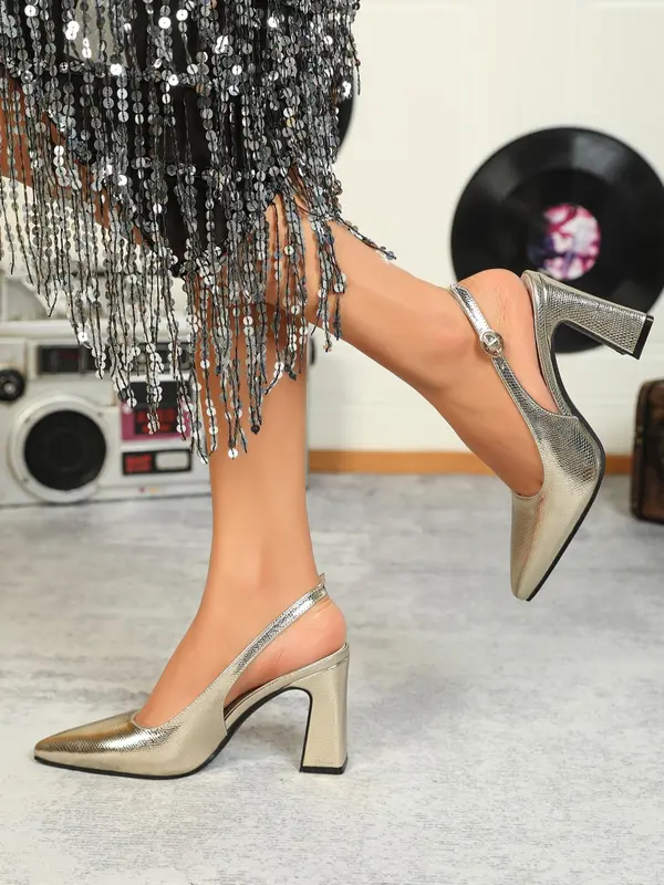 Women's Fashionable Solid Color Pointed Toe High Heels, 1 Pair Elegant Buckle Strap Slingback Shoes for Party, Daily Clothing Decor 6