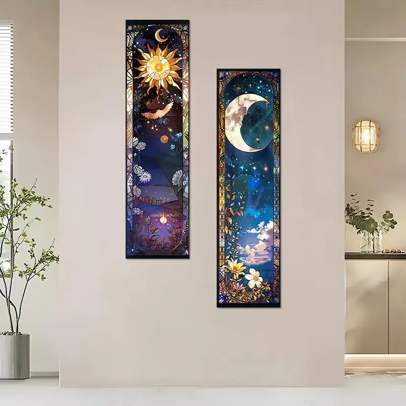 Moon & Starry Sky Pattern Tapestry, 2 Counts/set Aesthetic Art Vertical Tapestry, Wall Hanging for Home Dorm Decor, Perfect Gift for Friends 0