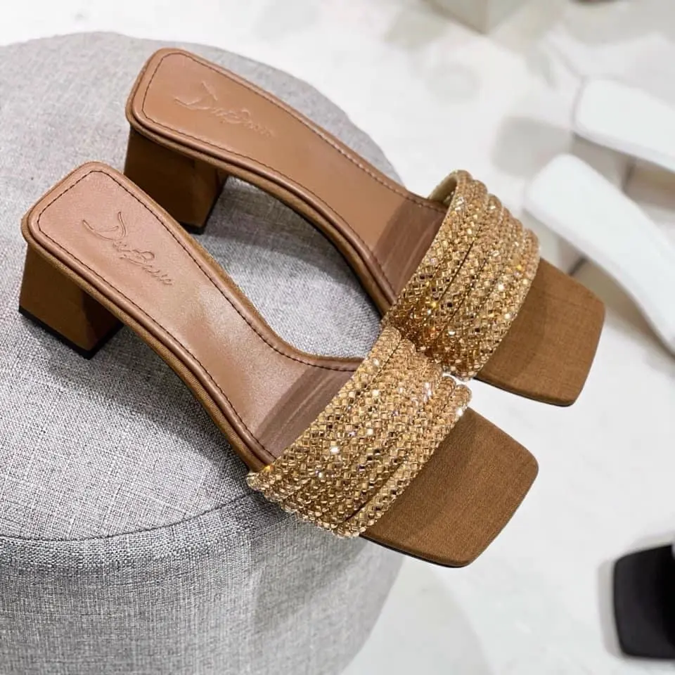 Dép  bản ngang quai đá  xoàn  5cm DéP Nữ Shoes giày  cao Quai Ngang
