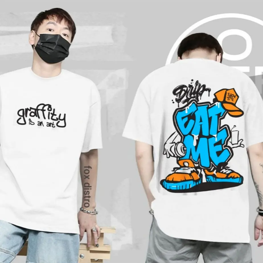 Atasan Kaos T-Shirt Pria Distro Streetwear EAT ME Warna Putih Lengan Pendek Terbaru Keren Viral - COD Oblong Baju