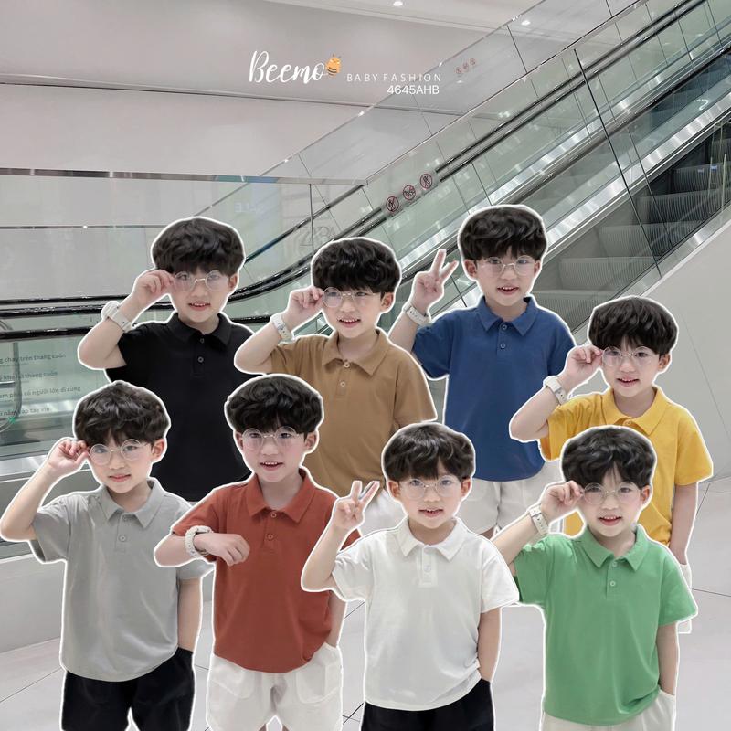  Áo phông polo Beemo cộc tay nhiều màu vải cotton mặc đi học đi chơi cho bé từ 9-24kg 4645AHB 