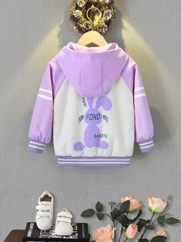 Cartoon Print Hooded Jacket, Casual Long Sleeve Zip Up Outerwear for Spring & Fall, Kids Clothes for Daily Wear 4