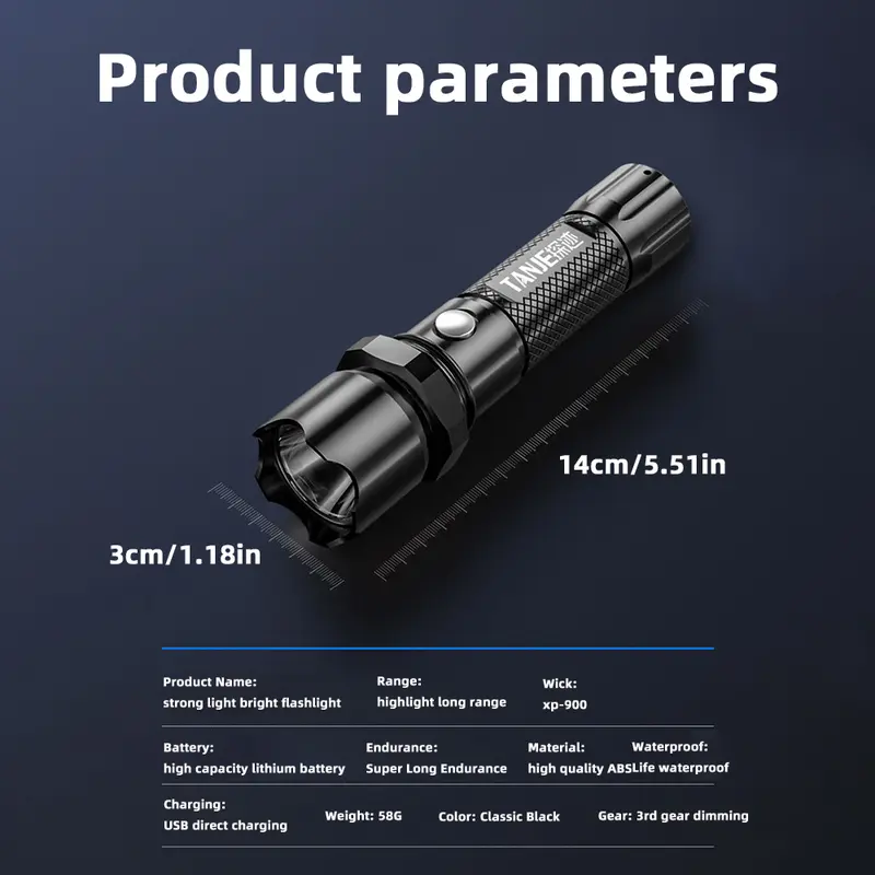 Đèn Pin Led Lấy Nét Sáng Mạnh Mẽ, Đèn Pin Sạc Lại USB Di Động Cho Gia Đình Và Ngoài Trời, Có Thể Thu Phóng, Không Thấm Nước, P-Ong B-ank 4