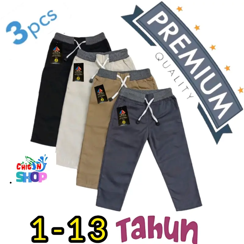 Celana Panjang Anak Laki Laki Premium Usia 1 - 13 Tahun 100 ribu 3 pcs Cowok L Black 0