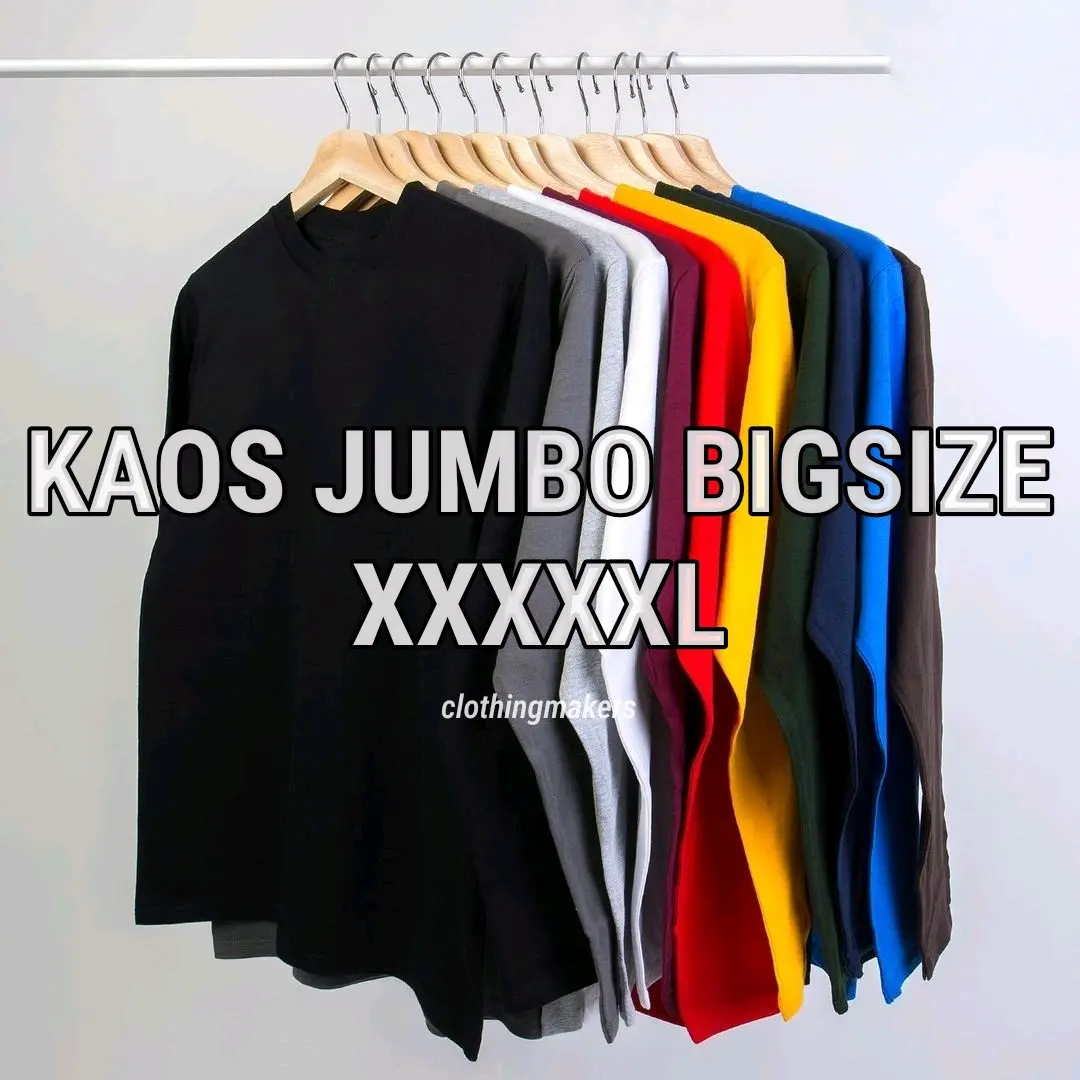 Kaos Big Size Pria Wanita Jumbo Lengan Panjang Ld 130 135 Polos XXXXXL Cotton Combed 30s Cewek Cowok Oversize Murah
