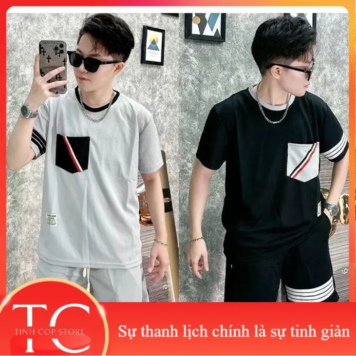 Bộ đồ nam kẻ vạch kẻ túi vải tổ ong mỏng thoáng mát