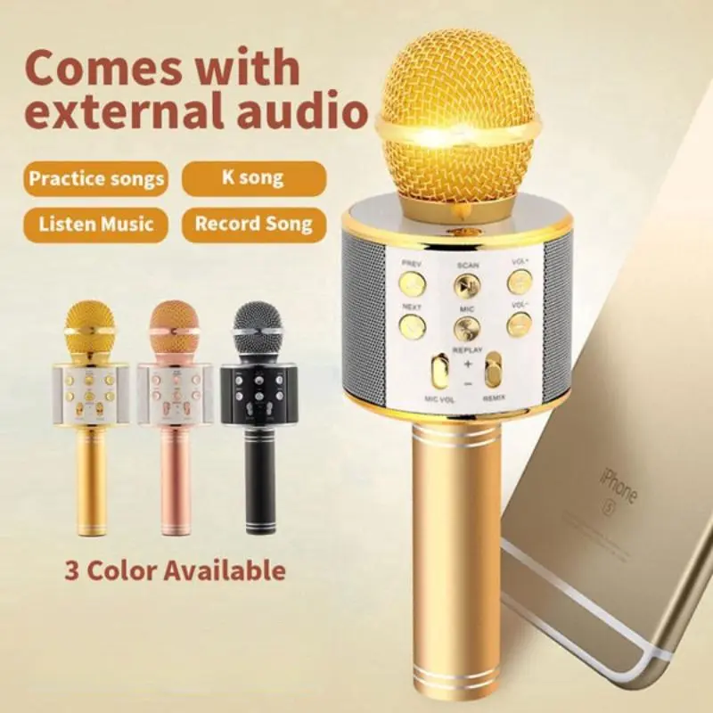 Micro Bluetooth Không Dây WS858, Thích Hợp Karaoke Và KTV, Loa Dọc, Đầu USB, Có Đài Phát Thanh Kem