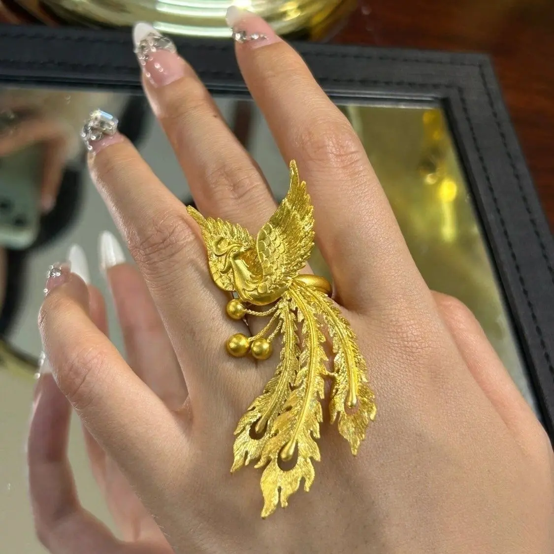 Nhẫn Cưới Cổ Trang, Thiết Kế May Mắn, Có Thể Điều Chỉnh, Phong Cách Phượng Hoàng Vàng Sang Trọng, Thích Hợp Cho Đám Cưới