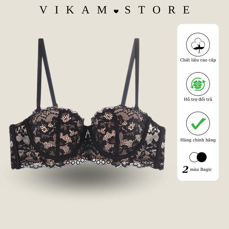 Mã B01 Áo Lót Nữ Ren Áo Ngực Cup Ngang Có Gọng Nâng Đẩy Vòng 1 Mút Mỏng 0.5cm 2 Màu Đen Trắng Tua Rua