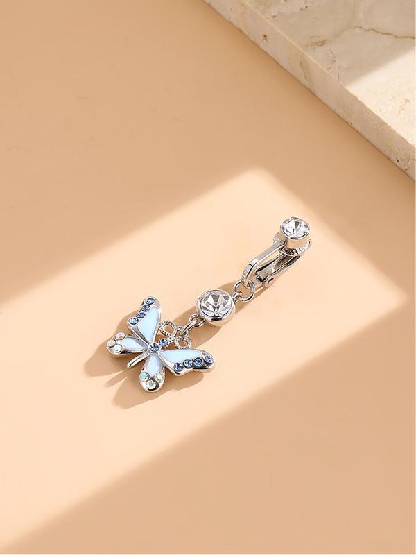 Rhinestone Butterfly Charm Fake Belly Button Ring, Women Belly No Piercing Body Jewelry, for Crop Top Decor 8