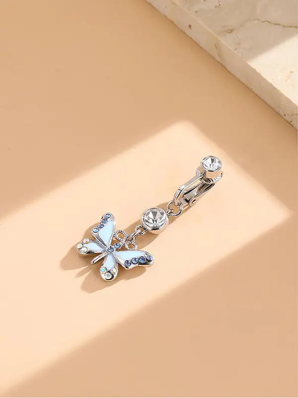 Rhinestone Butterfly Charm Fake Belly Button Ring, Women Belly No Piercing Body Jewelry, for Crop Top Decor 8