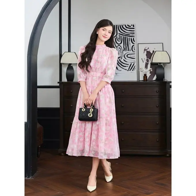 Đầm dáng dài tay lỡ chất tơ hoa hồng Orchid - BT11X241 4