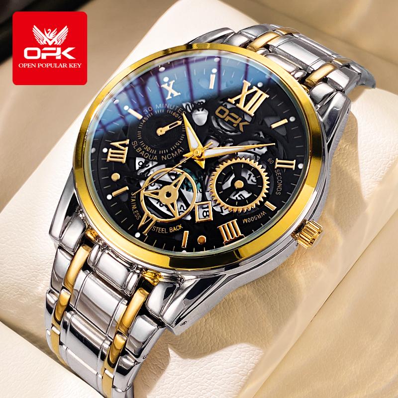  OPK Đồng hồ nam chính hãng thạch anh dây thép không gỉ dạ quang chống nước Đeo Tay lịch Watch 8135 