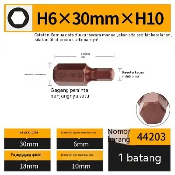 BESTIR Kepala Obeng Heksagonal Kepala Obeng 10Mm Ujung Gesper Soket H10 Kunci Cepat 6 Sudut Alat Obeng 7