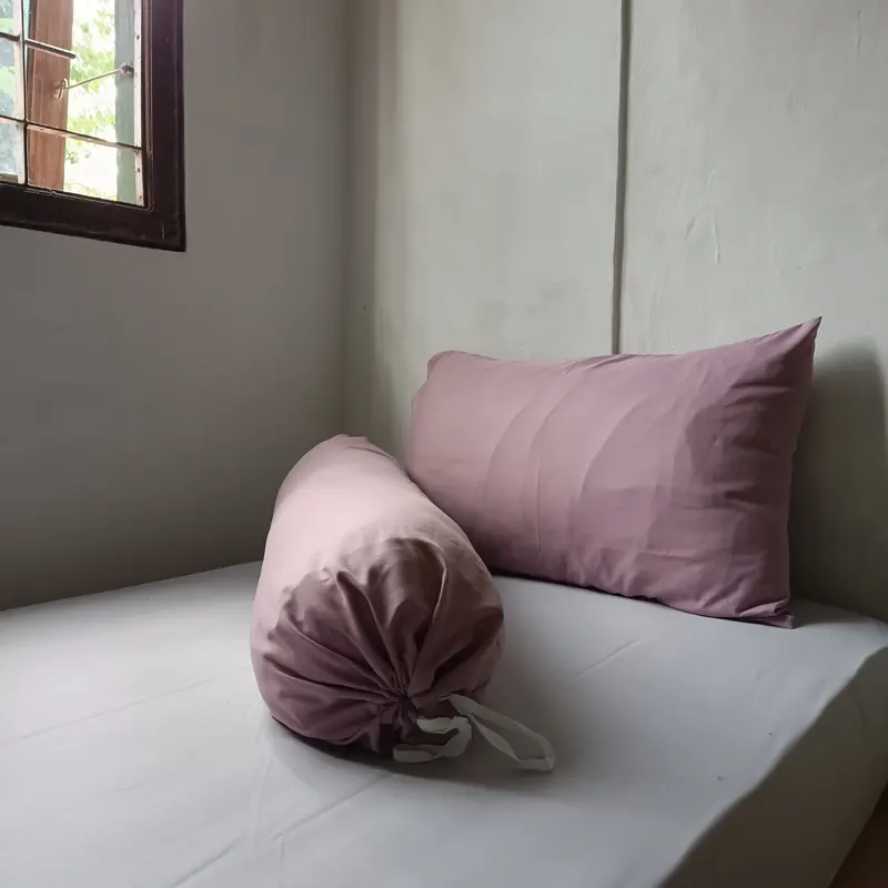 Sprei Polos Two Tone Aesthetic Warna Light Grey Mix Soft Mauve Ukuran 90x200 100x200 120x200 160x200 180x200 Seprei Katun Disperse Berpori Menyerap Keringat Bantal Guling Kain Karet 1