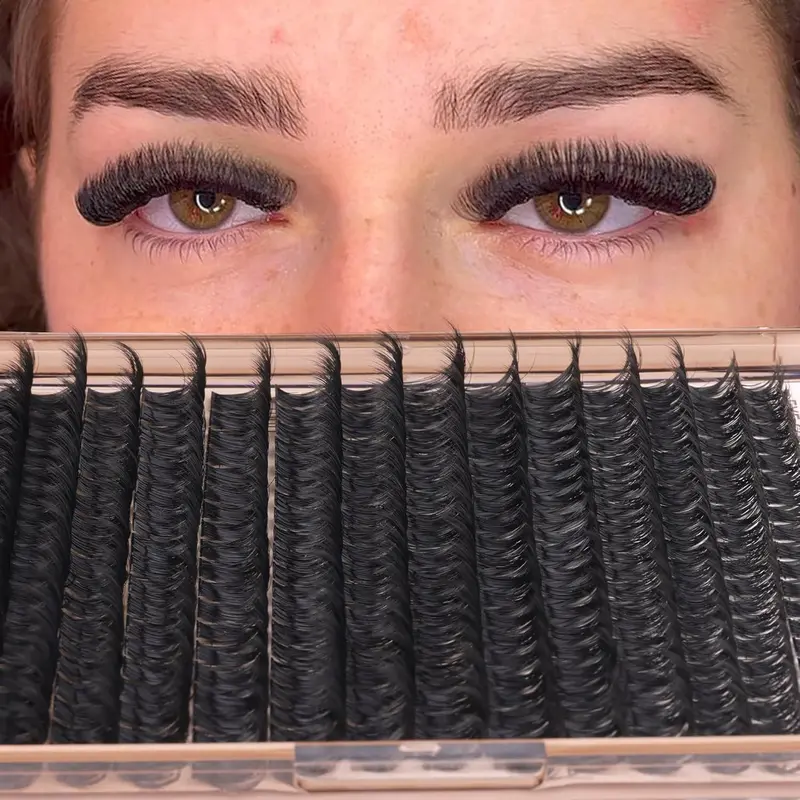Black Eyelash Extensions Kit, 1 Set Including 294pcs D Curl Eyelashes, 1 Eyelash Glue & 1 Tweezers, Professional Eye Makeup Accessories for Women, Cosmetic, DIY Cluster Lash 7